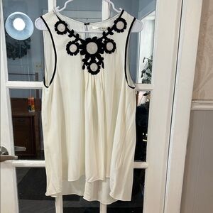 R26. (Rack). Max Studio Cream Sleeveless Blouse with Black Embroidery